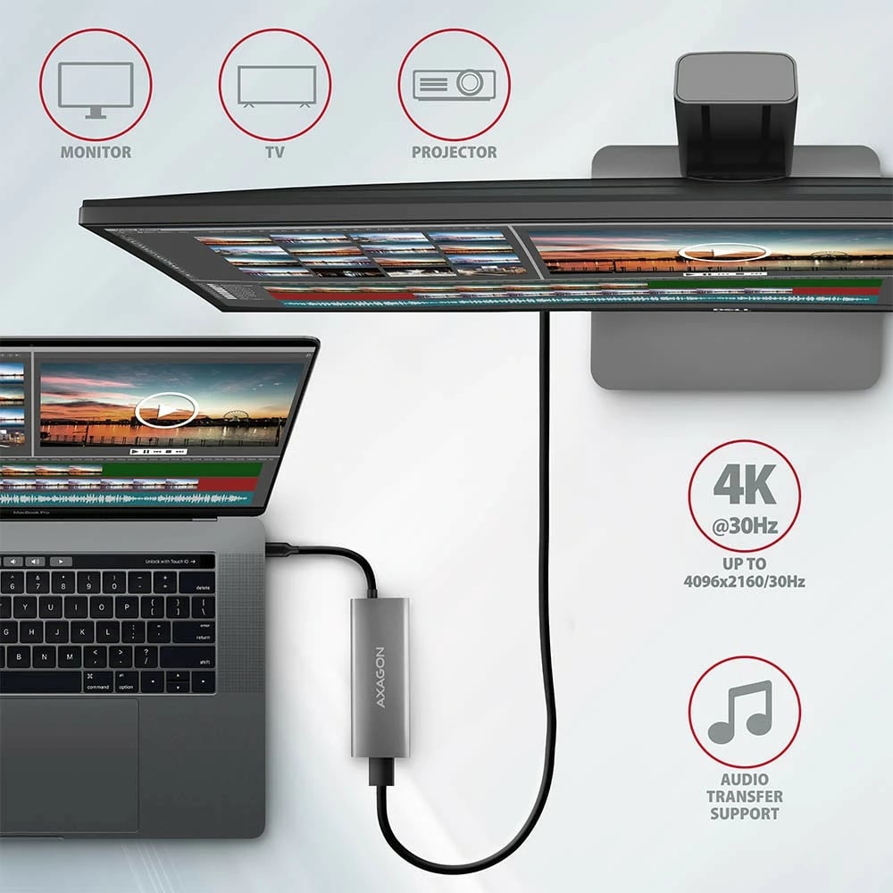Hub USB-C AXAGON HMC-5G2, 5 porte, 10Gbps, HDMI 4K/60Hz, PD 100W, 13cm, zi/gri