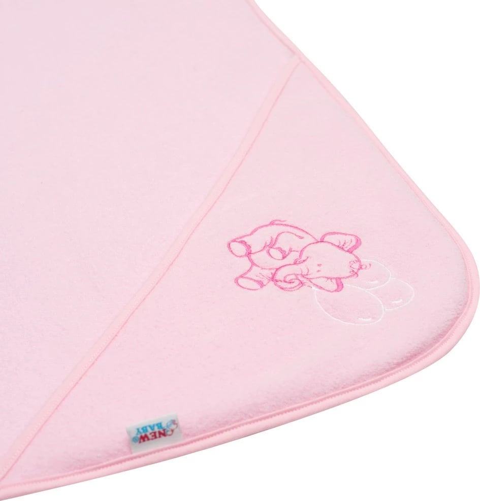 Peshqir bebe me kapuç, New Baby, me qëndisje, 100x100 cm, rozë