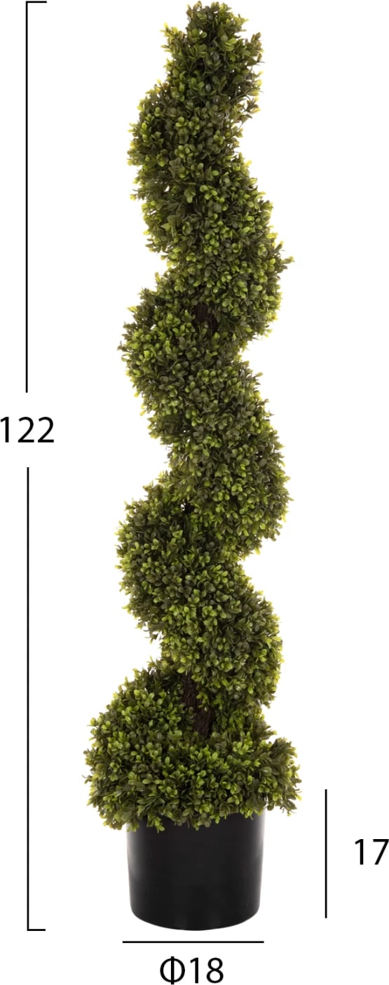 Bimë sintetike dekorative në vazo, formë spirale, boxwood, FH4022, 18x17-122cm