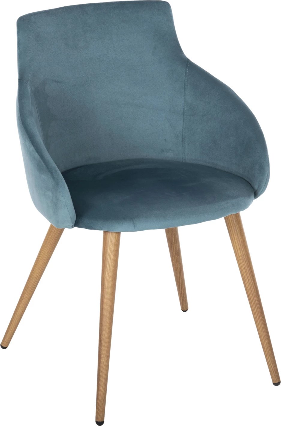 Karrige ngrënieje IVY, kadife turkeze dhe këmbë metali ngjyrë druri natyral, 53x55x79H cm., set prej 2 copë