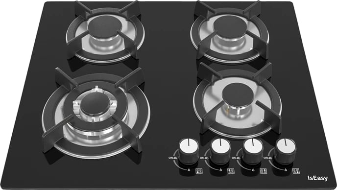 Sobë gazi IsEasy MGBG-604B, panel xhami, 4 djegës, e zezë