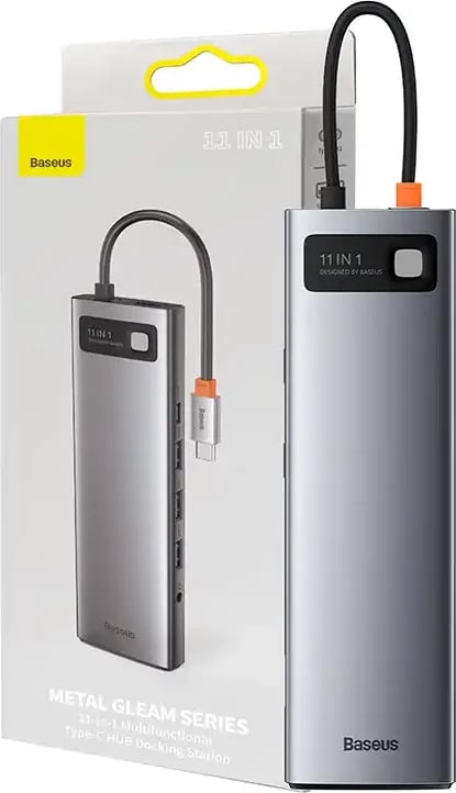 Kasë Baseus Metal Gleam Series CAHUB-CT0G, 11 porte, USB-C, HDMI, VGA, RJ45, Gri