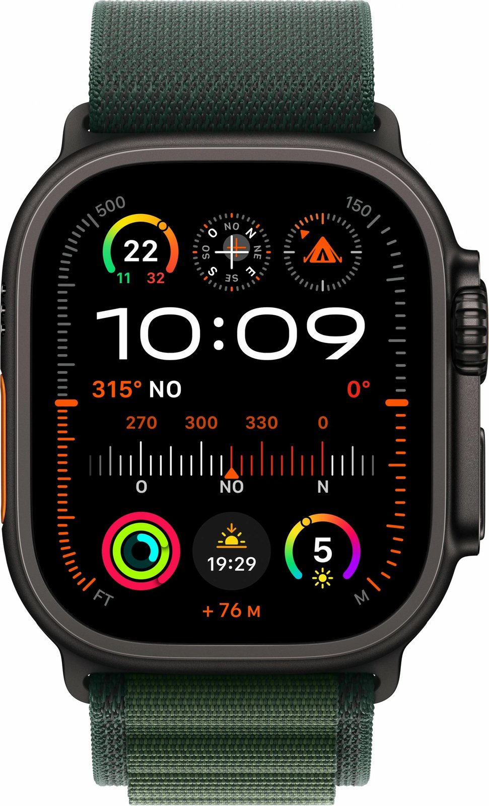 Smartwatch Apple Watch Ultra 2 GPS + Cellular 49mm, 64 GB, Titanium i zi, Rripa Jeshil