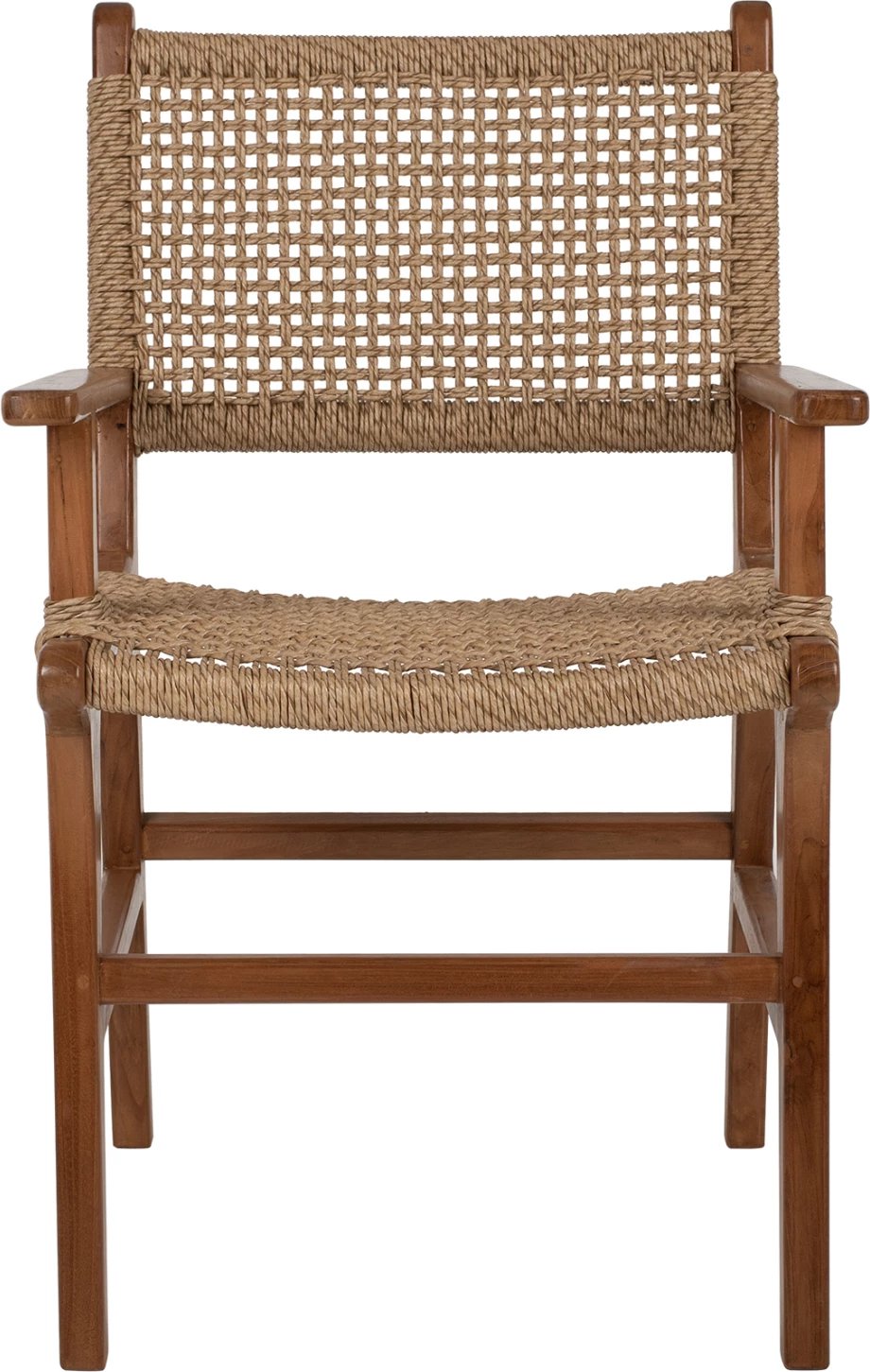 Karrige me krahë, dru teak, ngjyrë natyrale, litar rattan, 54x58x88H cm, FH9385.01