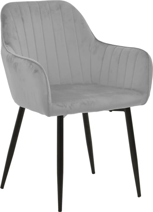 Karrige dore Noor, kadife gri, këmbë metalike të zeza, set prej 2 copash, 58x58x86cm