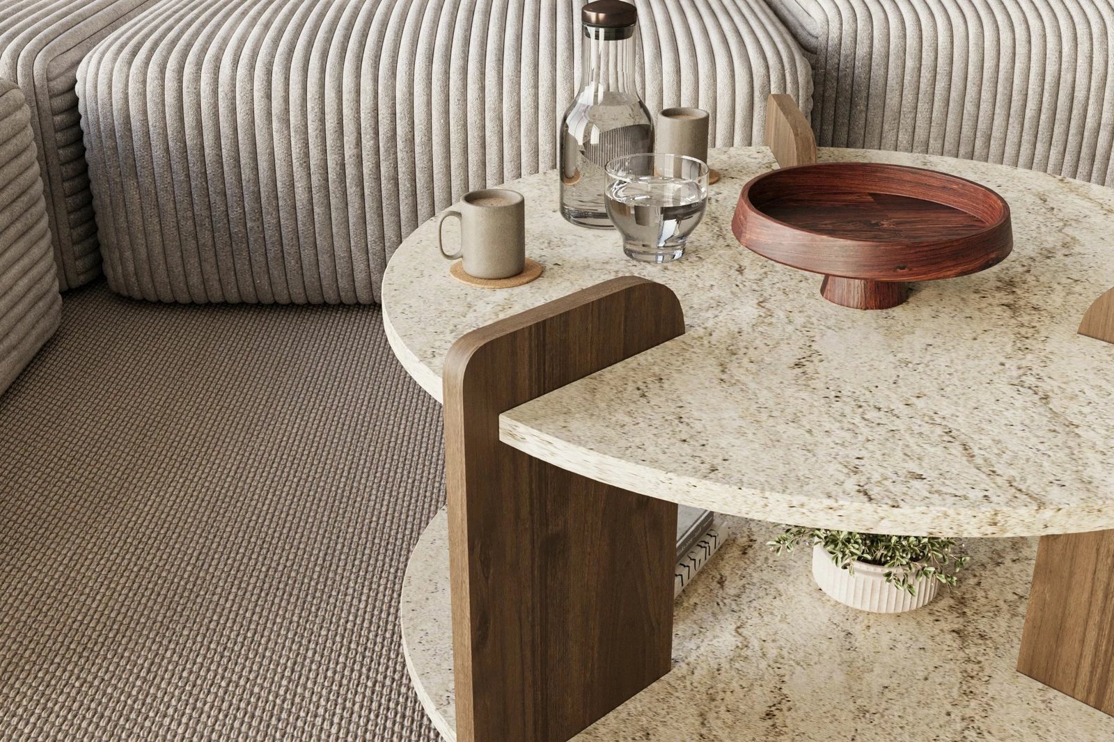 Tavolinë kafeje Skye Decor, Oalla - ngjyrë arre, travertin