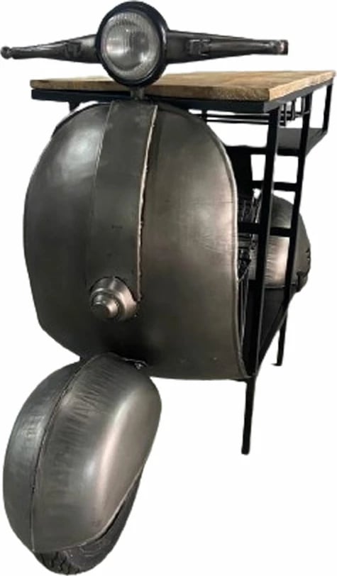 Konsol bar në formë skuter, metal gunmetal, dru natyral, 183x51x102