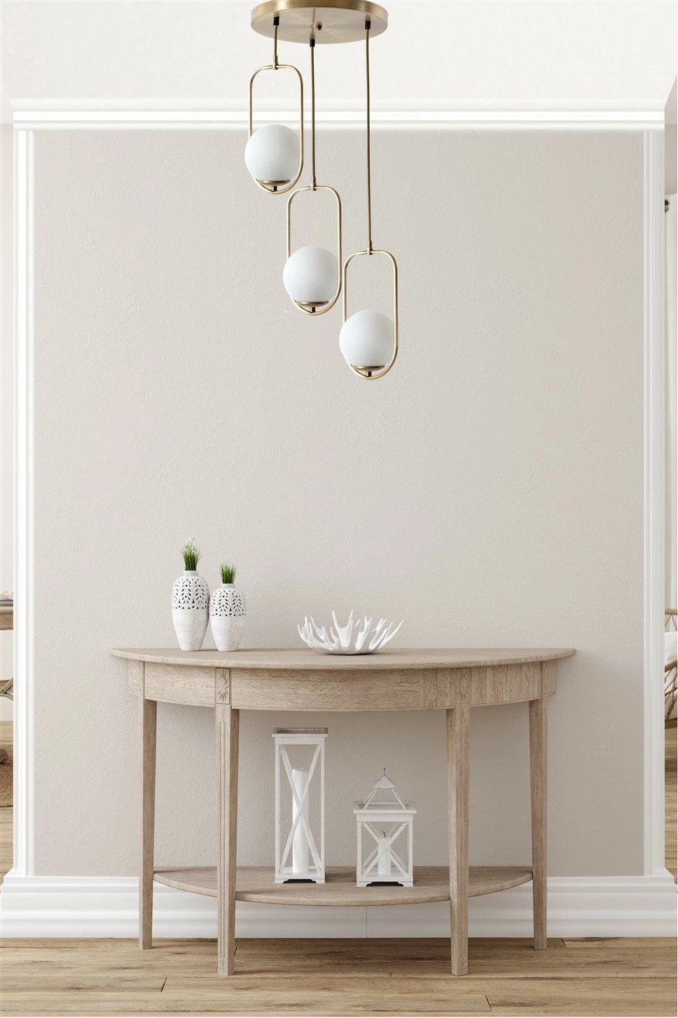 Llambë varëse Opviq, 3 drita, xham i bardhë, metal ngjyrë bakri