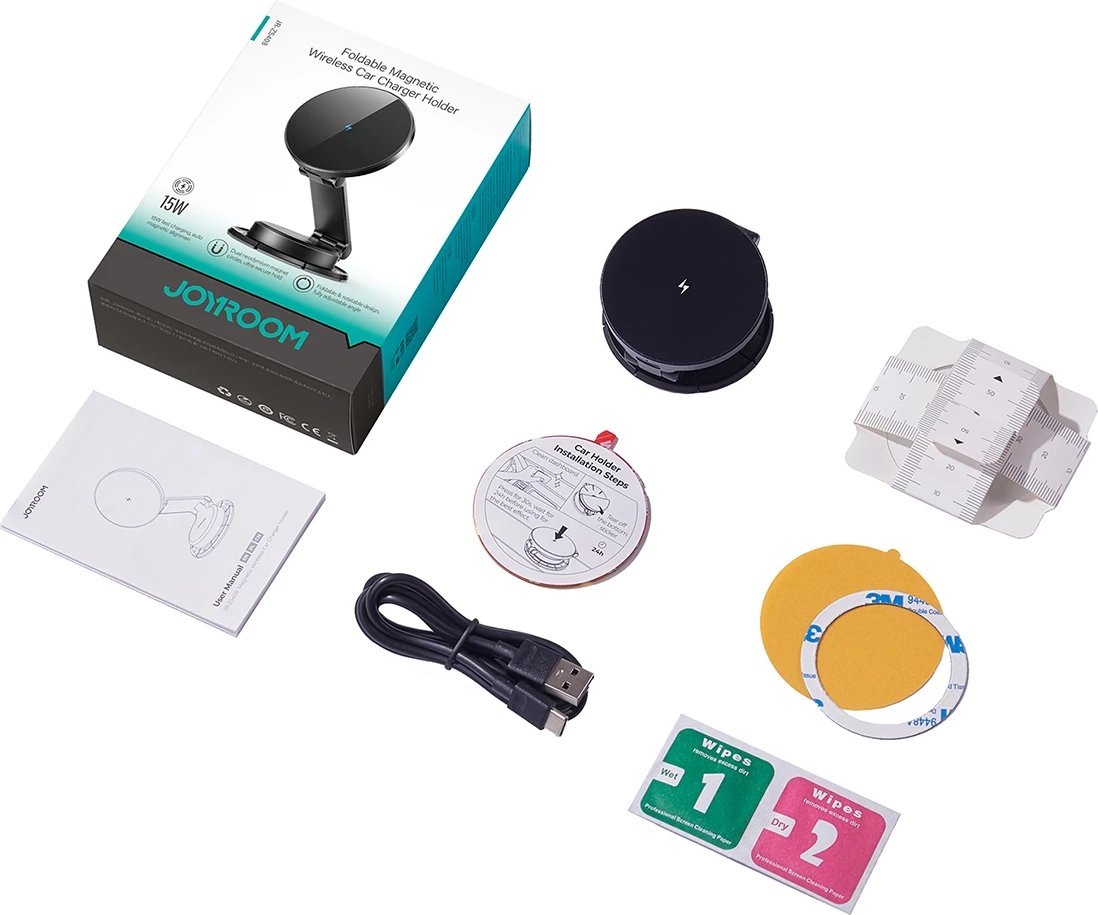Mbajtës magnetik me karikues wireless Joyroom JR-ZS408 për makinë, 15W, i zi