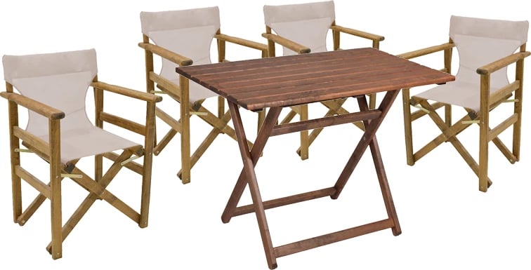 Tavolinë me karrige Retto 5 copë dru ahu ngjyrë arre pëlhurë-bezhë-bardhë 100x60x71cm