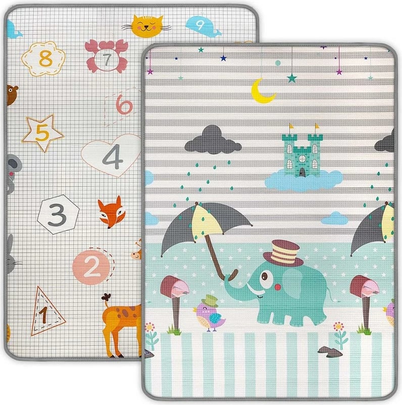 Tapet loje shkumë dyanshëm MILLY MALLY Kinder Digits and Elephant 178x120 cm shumëngjyrësh