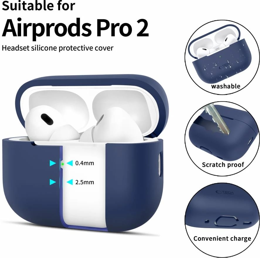 Mbështjellës Tech-Protect për AirPods Pro/Pro 2, Silikon, Kaltër