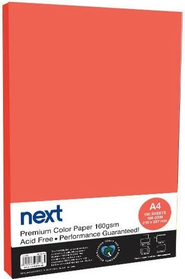 Letër fotokopje e kuqe NEXT A4, 160g, 100 fletë