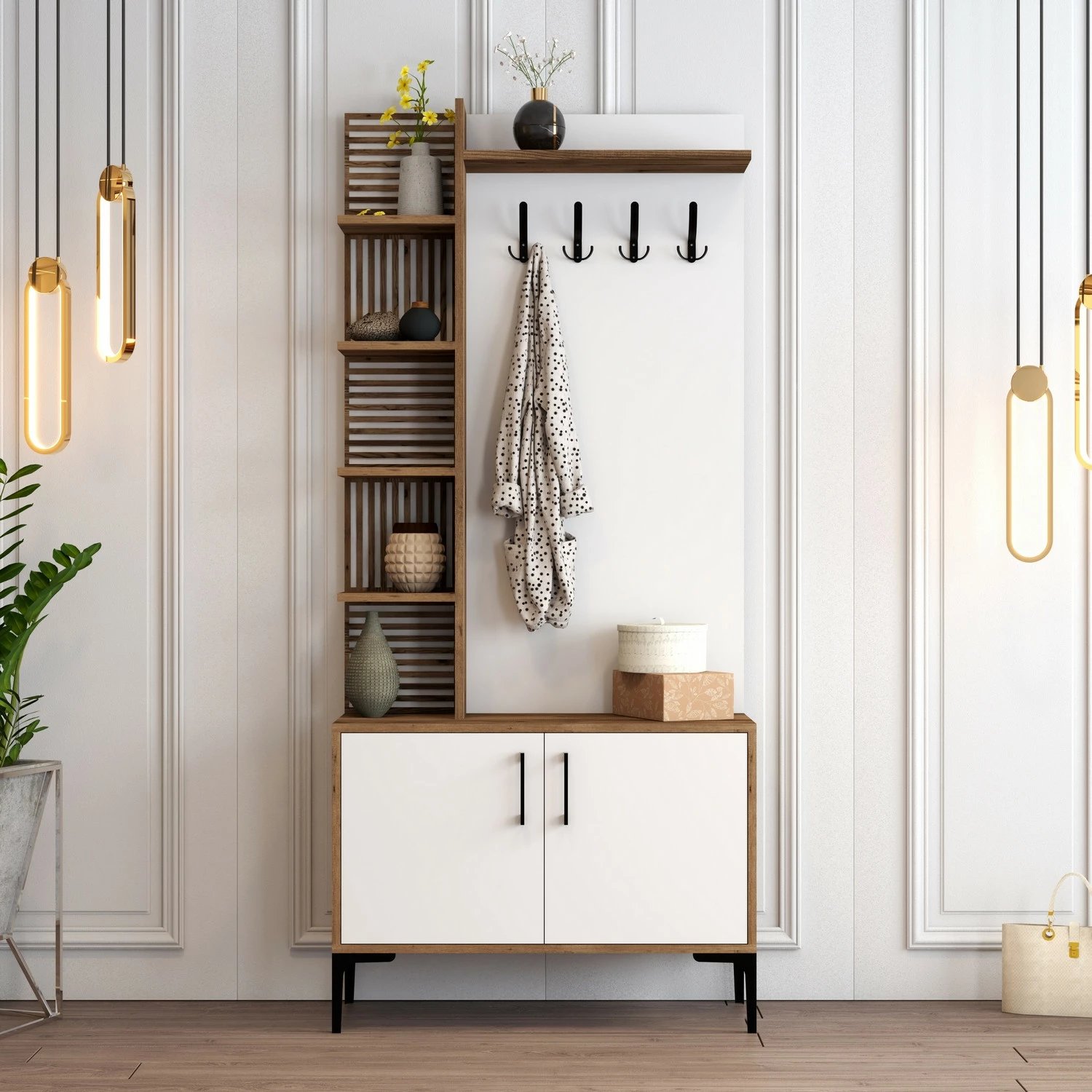 Stendë korridori Skye Decor, Viyana D, ngjyrë arre dhe e bardhë