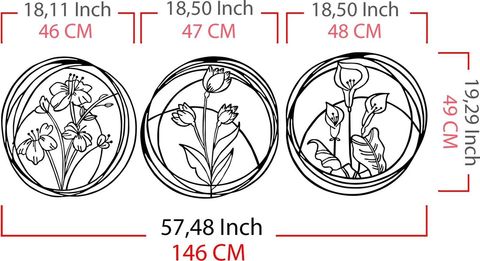 Aksesor dekorativ metalik për mur, Wallity, Lule 5