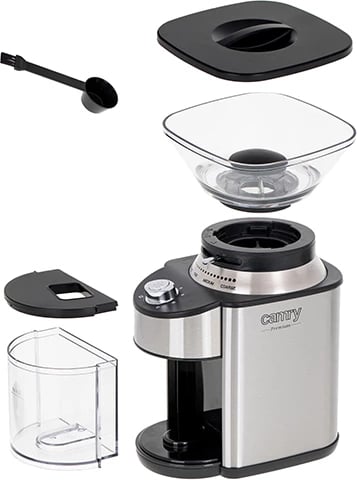 Mulli kafeje me burr konik, Camry CR 4443, 200 W, 16 nivele bluarjeje, kontejner 230 g, çelik inox, argjend/zi Mulli kafeje me burr konik, Camry CR 4443, 200 W, 16 nivele bluarjeje, kontejner 230 g, çelik inox, argjend/zi