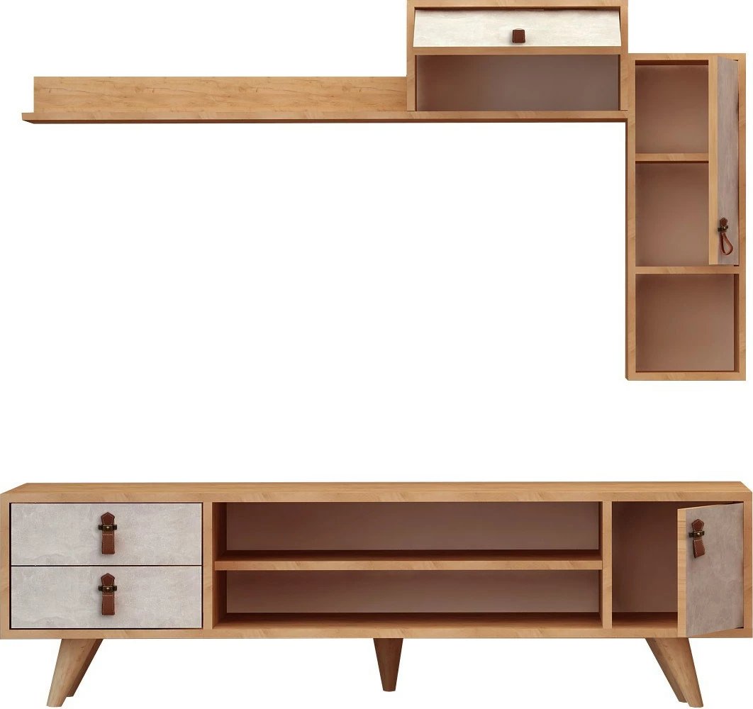 Komodë TV Hanah Home, Eleva, ngjyrë lis dhe e bardhë