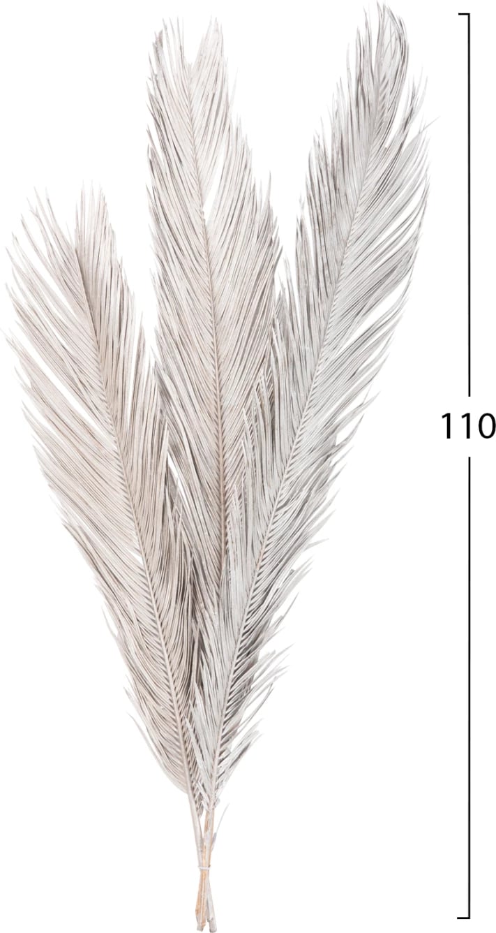 Set dekorativ me 3 gjethe palme të thata, ngjyrë argjendi, FH7957, 110H cm