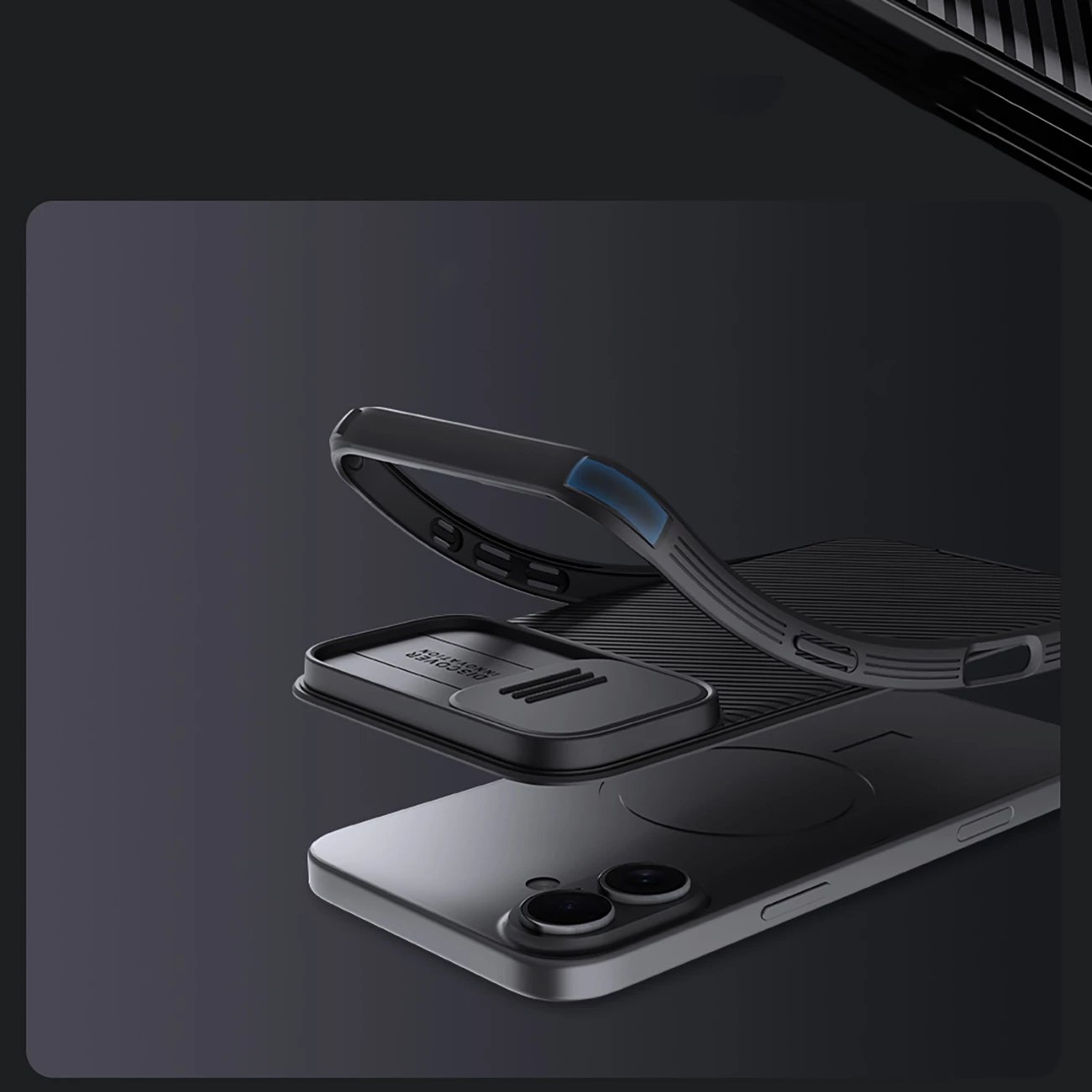 Mbështjellës Nillkin CamShield Pro Magnetic për iPhone 16, i zi Mbështjellës Nillkin CamShield Pro Magnetic për iPhone 16, i zi