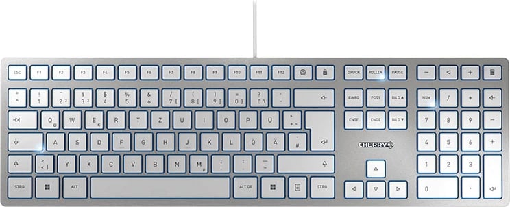 Tastierë Cherry KC6000S JK-1600DE-1 GER layout, me kabllo USB, madhësi e plotë me numpad, argjendtë