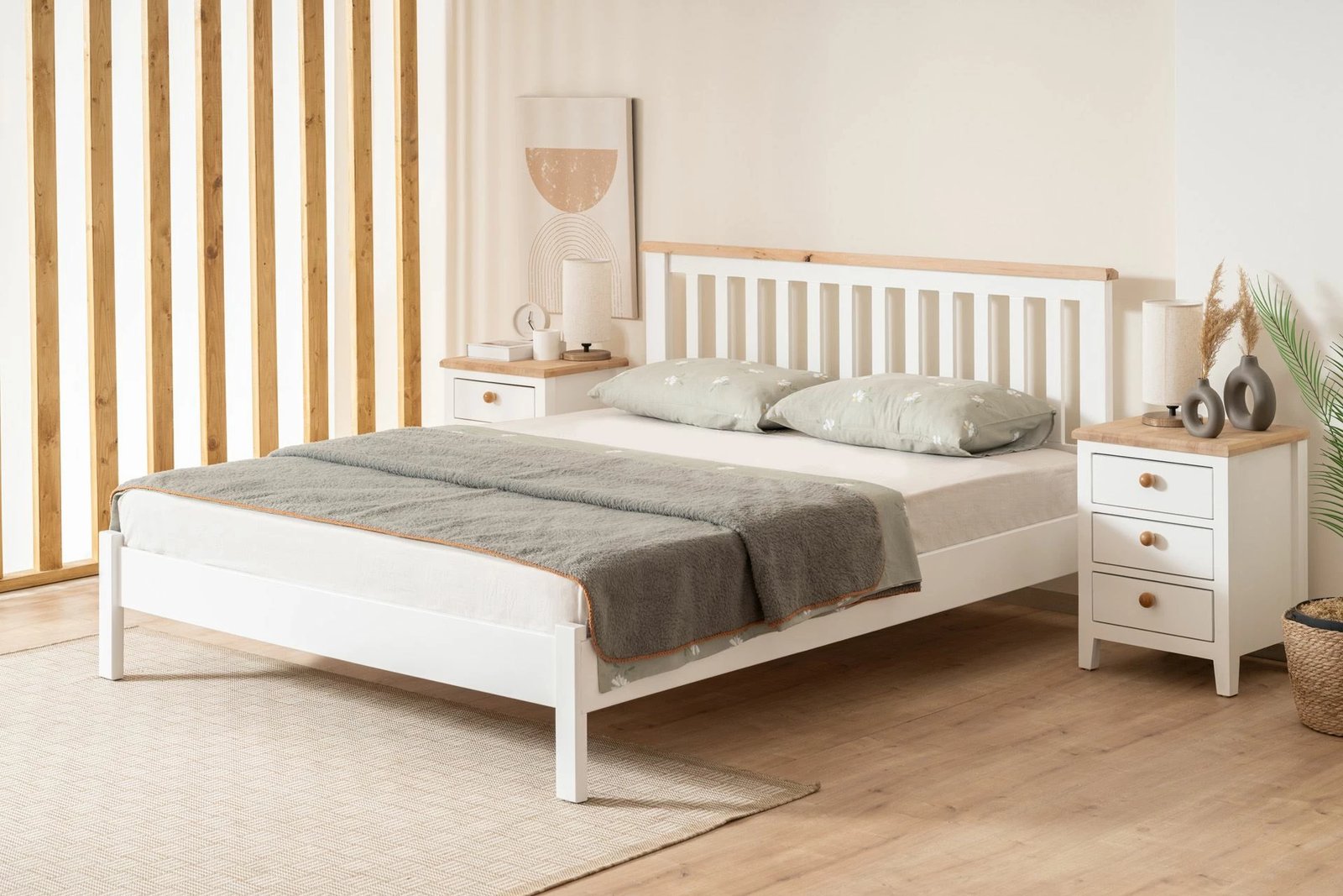 Krevat teke Hanah Home, Fidan Modern Country, 90x200, ngjyrë e bardhë dhe lis