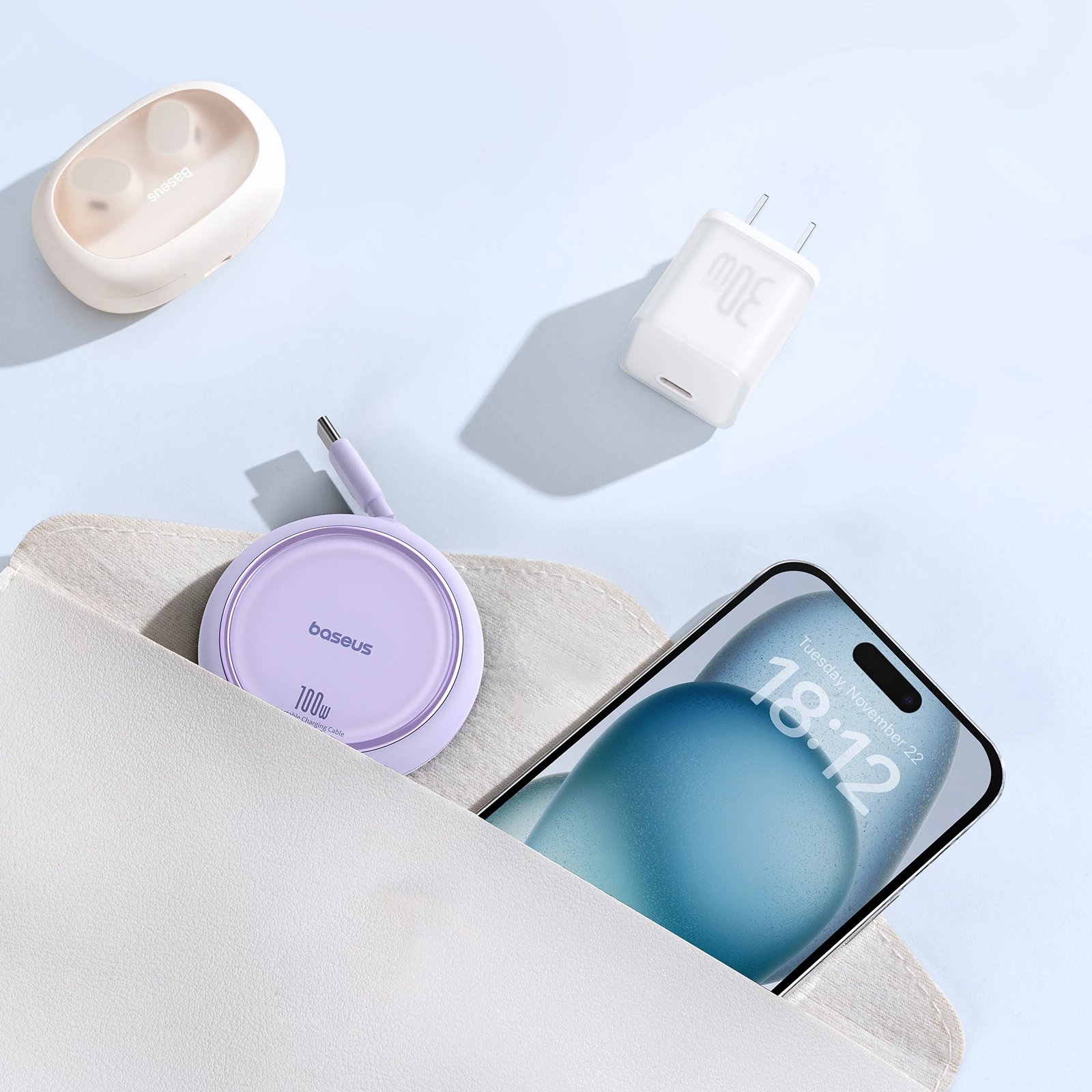 Kabllo USB-C në USB-C Baseus Free2Draw Mini, 100W, 1m, vjollcë