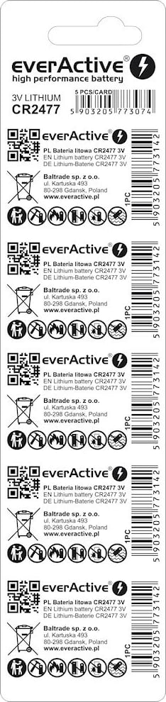 Bateri litium everActive CR2477, 800 mAh, set prej 5 copë