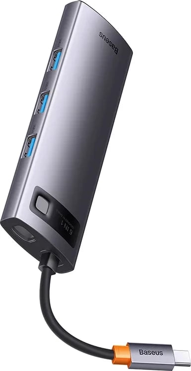 Hub Baseus StarJoy Series WKWG080013, 6-në-1, USB-C në 3x USB 3.0, HDMI, USB-C PD, RJ45, Gri