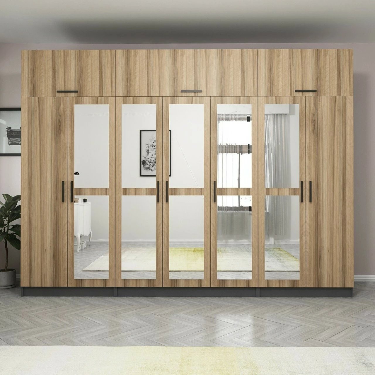 Dollap garderobe Skye Decor, ngjyrë arrë dhe antracit, 315x235x52cm