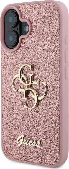 Mbështjellës Guess Fixed Glitter Big 4G për iPhone 16, Rozë