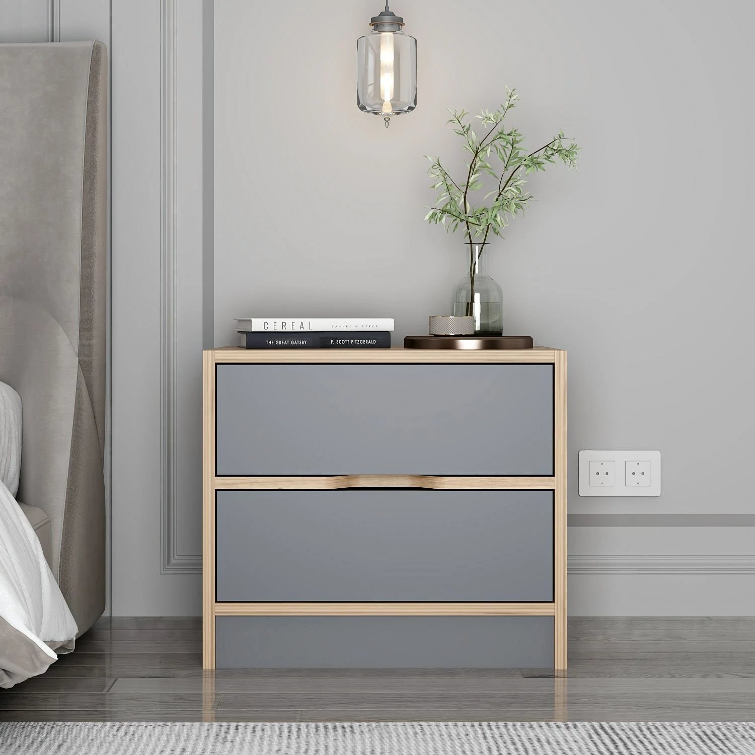 Komodinë natës Hanah Home, Elina, ngjyrë arre dhe antracit, 54x47x40cm