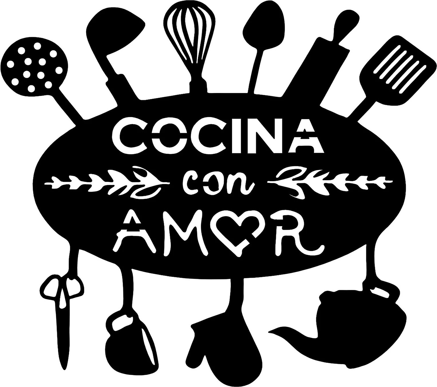 Aksesor dekorativ metalik për mur, Wallity, Cocina Con Amor, ngjyrë e zezë