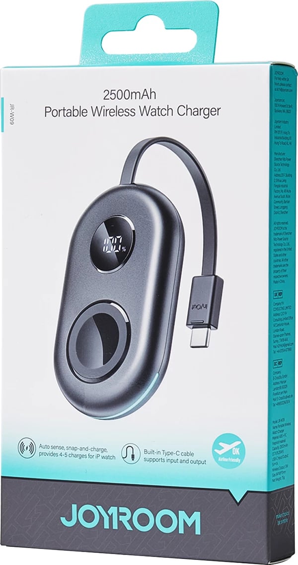 Power bank wireless Joyroom JR-W09 për Apple Watch, 2500mAh, me kabllo USB-C, e zezë