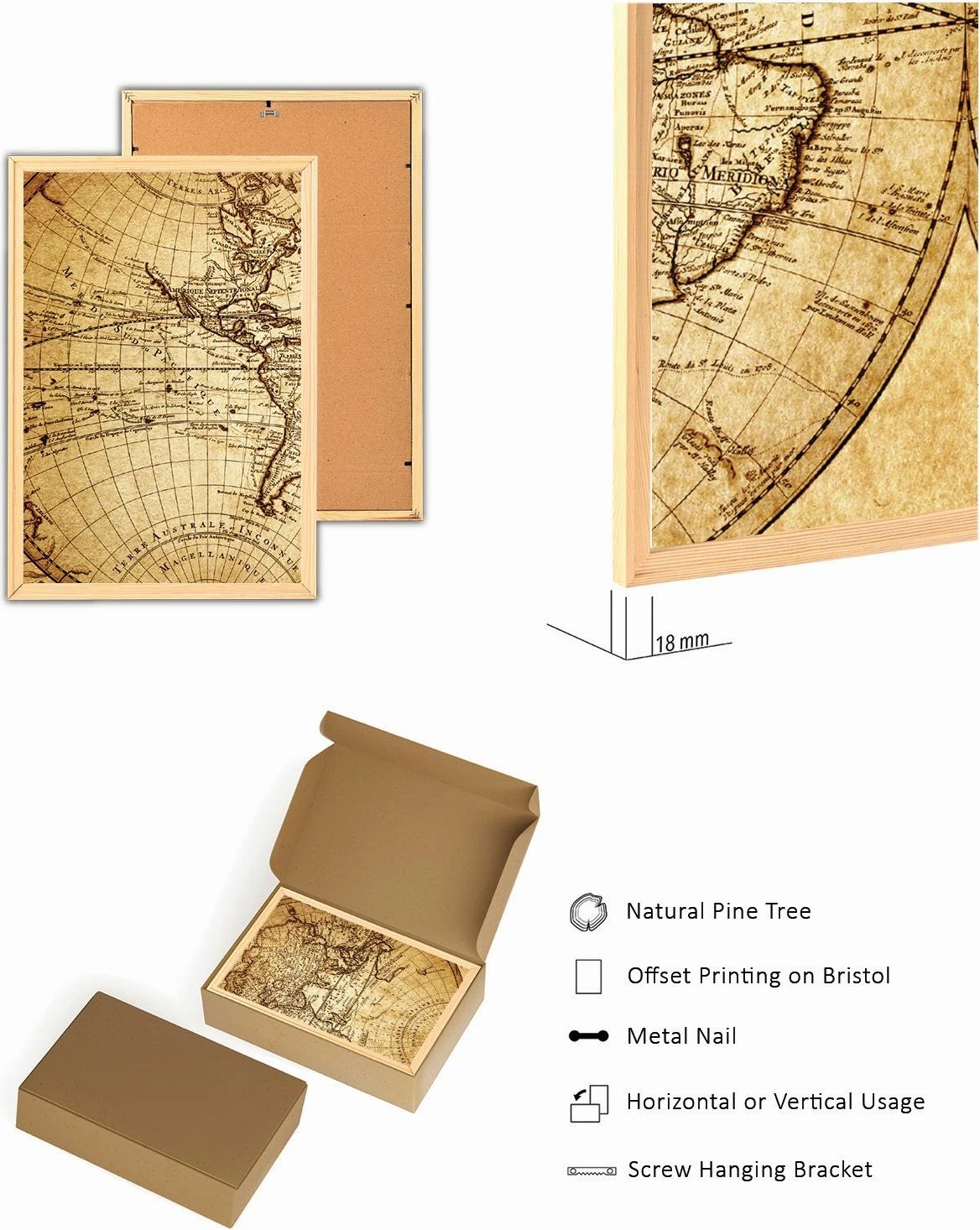 Set pikturash dekorative me kornizë MDF, 3 copë, Wallity, Myk3010-1