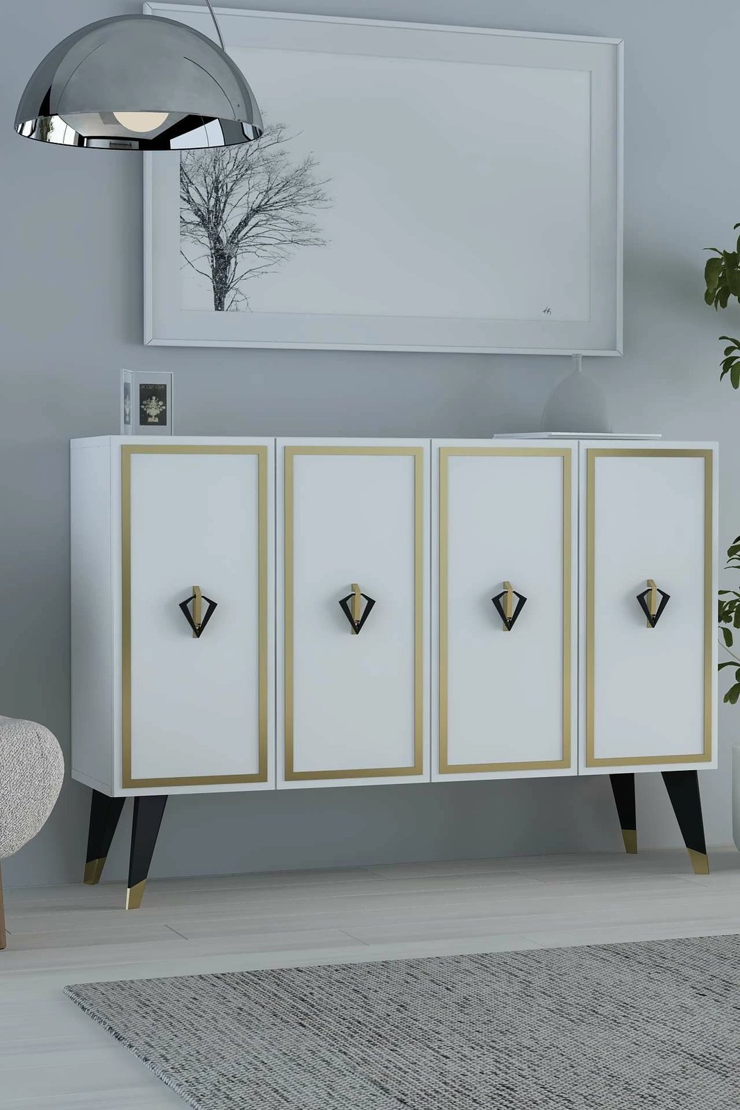 Konsol Skye Decor, e bardhë, e zezë, ari, 8176KM-32