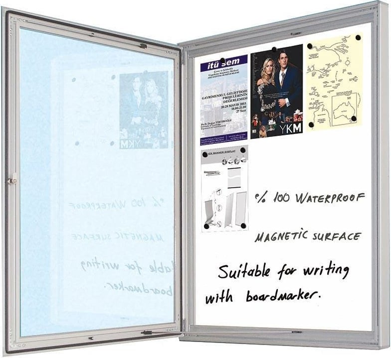 Tabelë njoftimi magnetike M&T 6xA4, me kyç, për përdorim të jashtëm