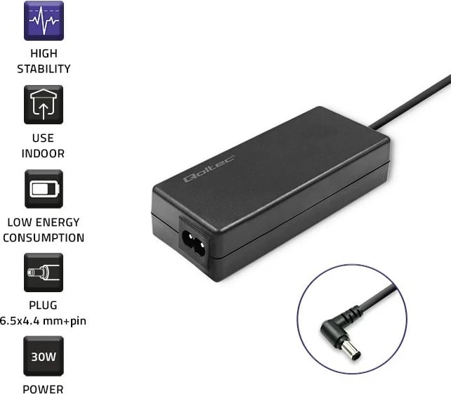 Qoltec 52400 Përshtatës i rrymës për monitor Samsung 30W | 14V | 2.1A | spina 6.5*4.4 | + kabllo rryme