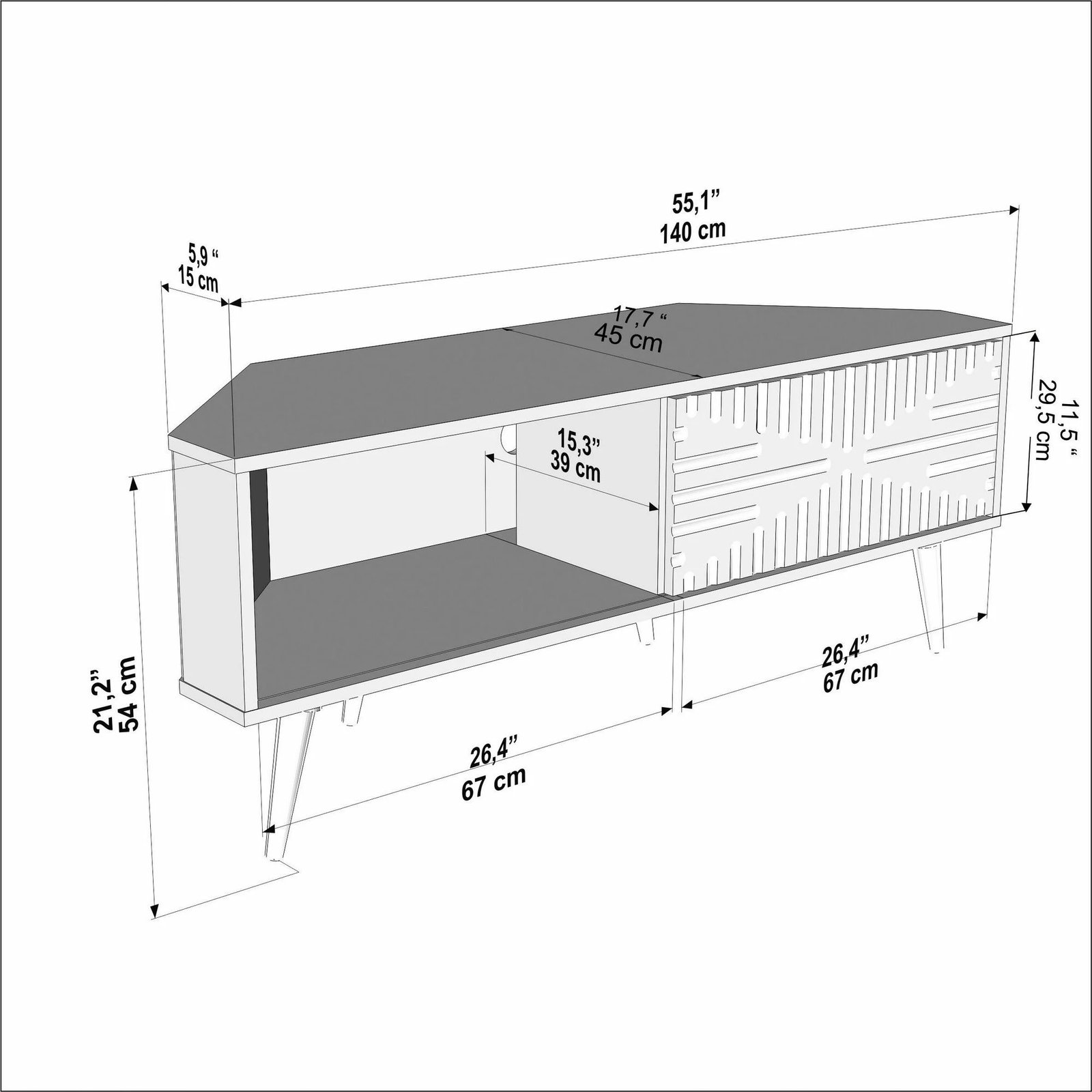 Komodë TV Skye Decor, ngjyrë lis safir, e bardhë