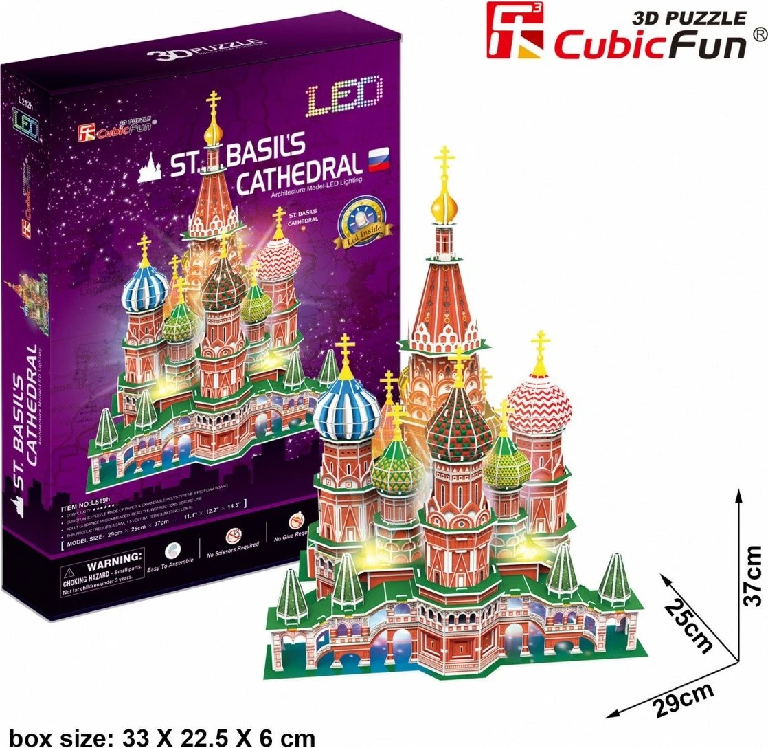Puzzle 3D Cubic Fun St. Basil's Cathedral me LED, 224 pjesë