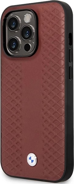 Mbështjellës BMW BMHCP14X22RFGR për iPhone 14 Pro Max 6.7", lëkurë, Diamond Pattern, Burgundy