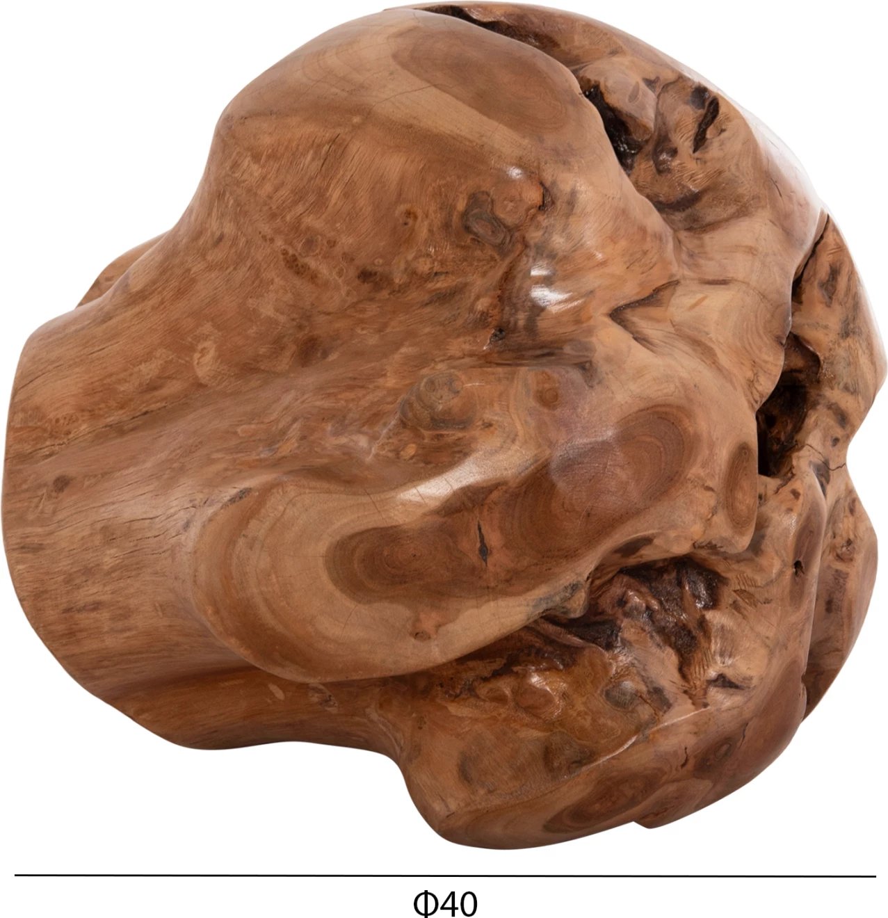 Dekor për dysheme CLEMOR, sferë prej druri tik, ngjyrë natyrale, Φ40cm