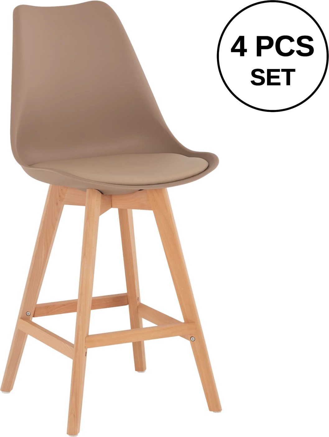 Karrige për bar VEGAS FH8000.55, lartësi mesatare, polipropilenë ngjyrë kapuçino, dru ahu natyral, 47x58x103H cm., set prej 4 copë