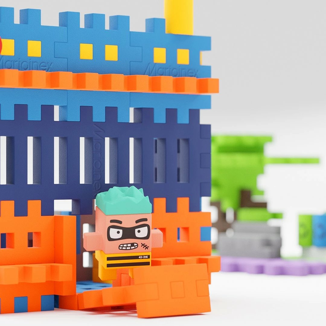 Set lodrash ndërtimi Marioinex Mini Waffle City, 280 pjesë, Stacion policie me figurina dhe automjete