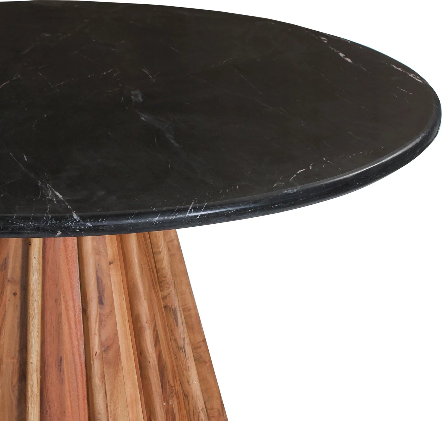 Tavolinë ngrënieje e rrumbullakët DRAXX, dru akacie i fortë, sipërfaqe mermeri të zi, Φ150x76H cm