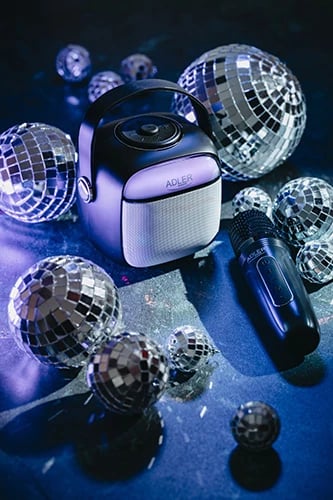 Altoparlant karaoke, Adler AD 1199, Bluetooth 5.1, SD/USB/AUX, 8 orë bateri, mikrofon set, i zi
