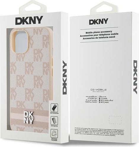 Mbështjellës DKNY Checkered Mono Pattern & Printed Stripes për iPhone 15 Plus / 14 Plus, Rozë