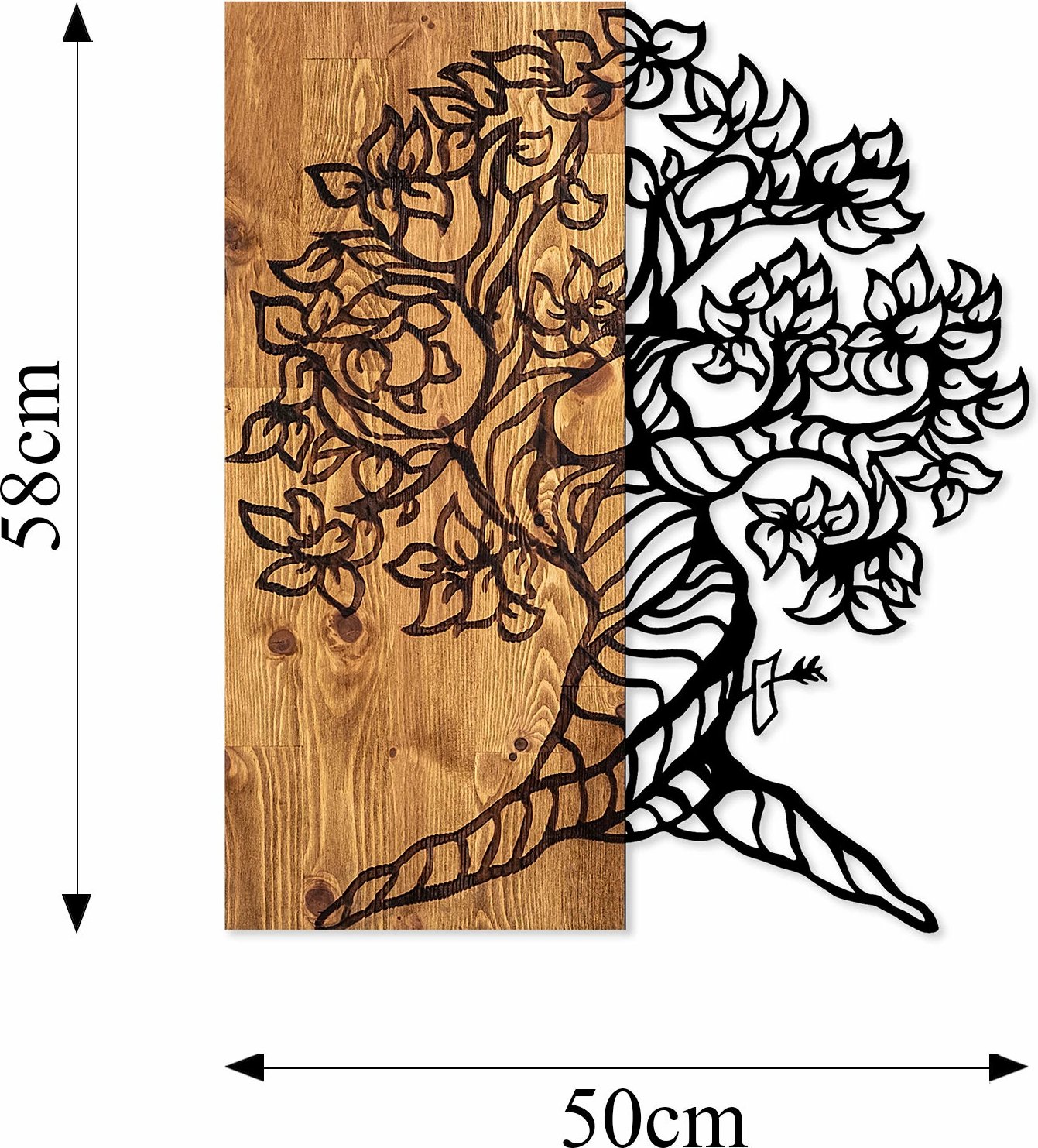 Aksesor dekorativ për mur, dru arre dhe metal, Monumental Tree 1, 50x58cm