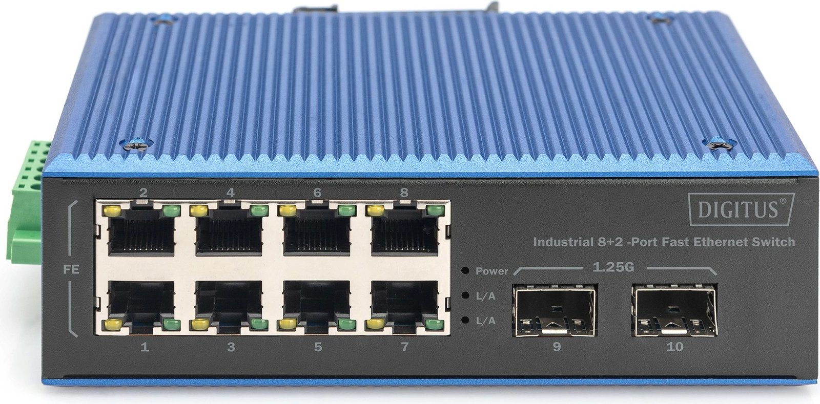 Switch industrial Digitus DN-651146, 8 porta RJ45 Fast Ethernet, 2 porta SFP, IP40, metal, blu