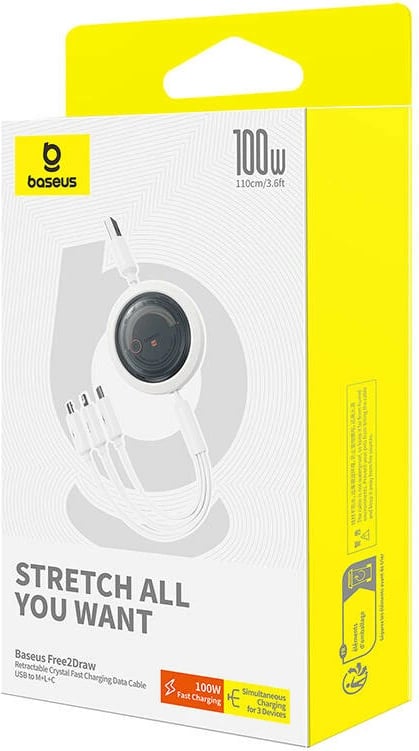 Kabllo 3-në-1 Baseus Free2Draw, 1.1m, 100W, USB në Micro+Lightning+USB-C, e bardhë Kabllo 3-në-1 Baseus Free2Draw, 1.1m, 100W, USB në Micro+Lightning+USB-C, e bardhë