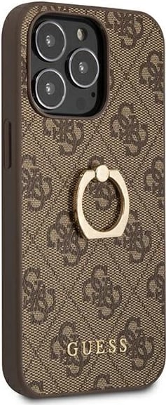 Mbështjellës Guess GUHCP13L4GMRBR për iPhone 13 Pro/13 6.1", me unazë, kafe